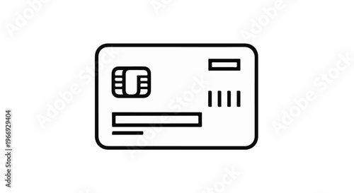 A simple line drawing of a credit card with a chip and magnetic strip