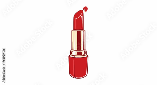 Stylized red lipstick with golden accents and a slightly damaged tip