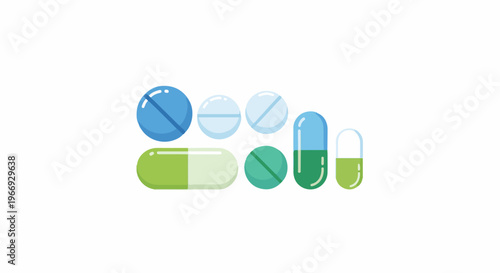 Collection of assorted pills and capsules in various blue and green hues