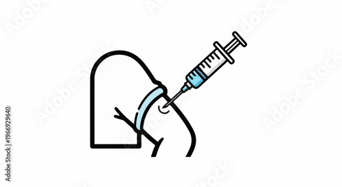 Cartoon of an arm receiving an injection from a syringe with blue liquid