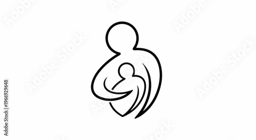 Abstract symbol of an adult embracing a child