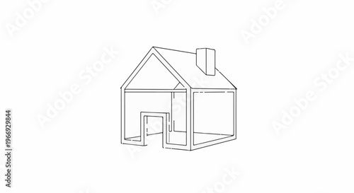 Simple line art of a detached house with a chimney and interior framing