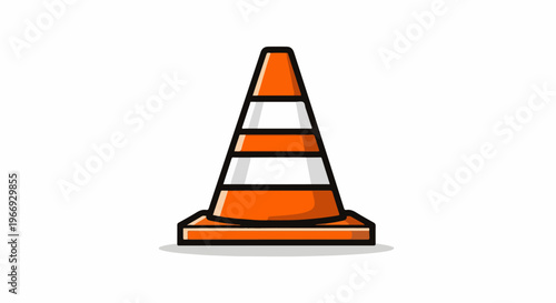 Orange and white striped traffic cone with a black outline and shadow