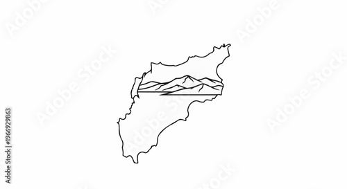 Outline of a landmass with a stylized mountain range and body of water