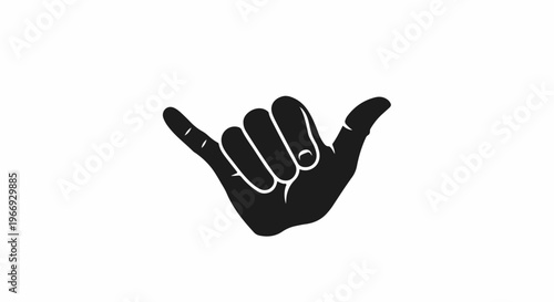Hand gesture, thumb and pinky extended, middle fingers curled
