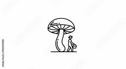 Person with basket walks by large mushroom