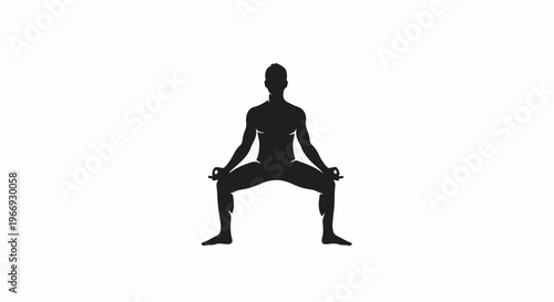 Silhouette of a person in a wide-legged yoga pose with hands in mudras