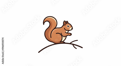 Stylized cartoon squirrel perched on a bare branch