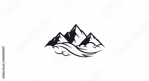 Stylized dark mountain peaks emerging from wavy cloud formations