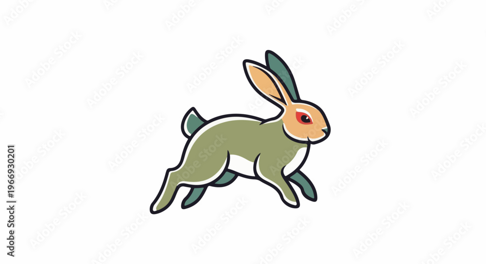 Fototapeta premium Stylized rabbit illustration with green body, orange face, and green ears