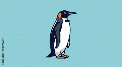 Charming cartoon penguin wearing a tiny black bowtie