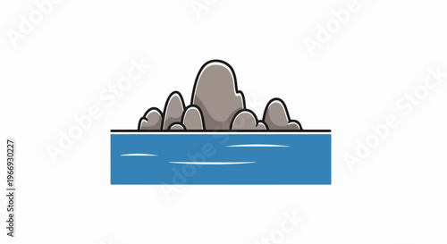 Stylized rocky islands emerge from calm blue water