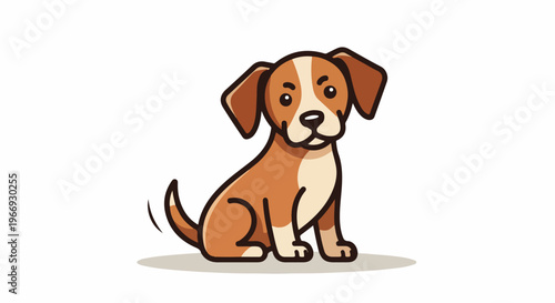 Cartoon dog sitting, tail wagging, with alert expression and white background