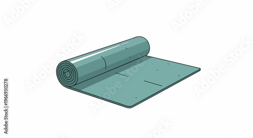 Teal yoga mat partially unrolled showing its texture and alignment guides