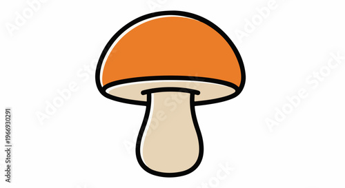 Simple cartoon of an orange capped mushroom with a tan stem