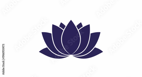 A simple, clean graphic of a dark blue lotus flower on a white background