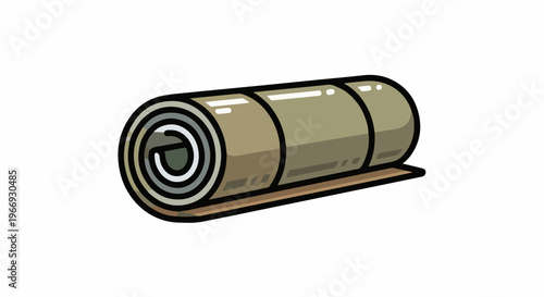 A rolled-up sleeping bag with a brown underside, isolated on white