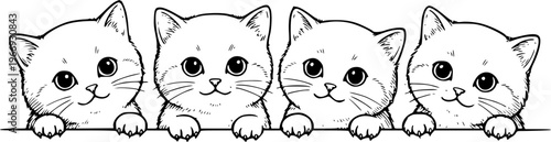 Cute cat faces vector set with kitten expressions isolated on white background for branding and design