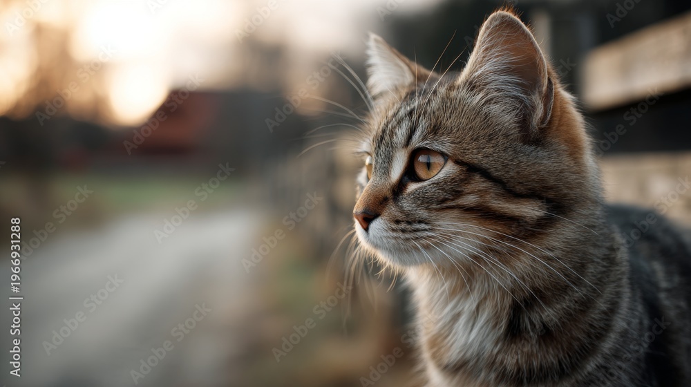 Fototapeta premium portrait of cute cat on modern farm background with copy space