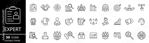 Expert line icons. Professional skills and trusted quality. Expert business icon set.