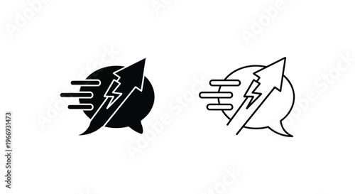 a pair of black and white speech bubbles with a lightning bolt Vector