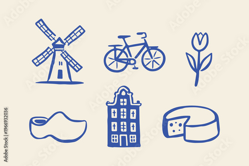 Photos Dutch culture doodle icon set hand drawn vector illustration