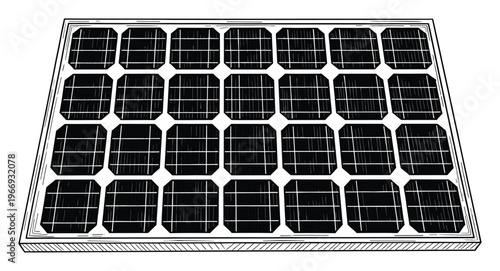 Black and white sketch drawing of a solar panel for renewable energy and electricity production representing sustainable power generation solutions.