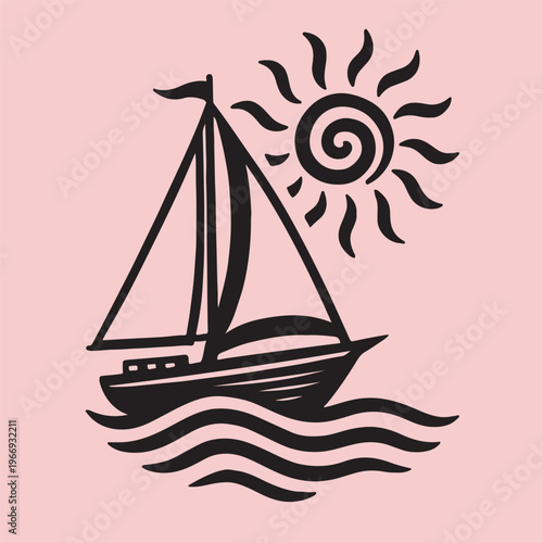 A serene sailboat glides across the water in silhouette against sunrise