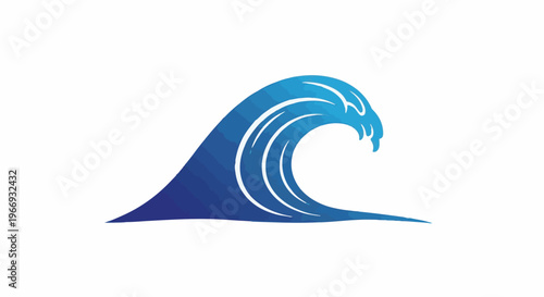 Dynamic blue wave cresting with white foam details against a white backdrop