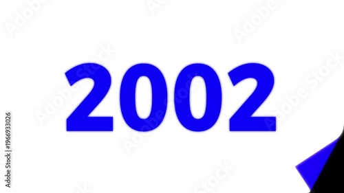 Year 2001 to 2002 Page Turn Transition Animation, CC Page Turn Effect, Blue Number on White Background.