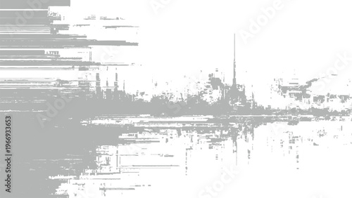 Glitchy distorted digital error pixelated screen display with horizontal lines and noise broken technology concept