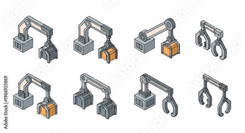 Set of Industrial Robotic Arms with Different Grippers.