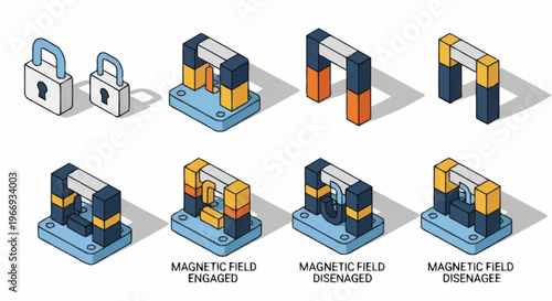Isometric illustration of magnetic field devices and locks.