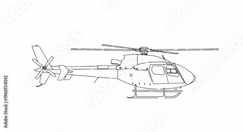 Detailed outline drawing of a modern rotorcraft with main and tail rotors