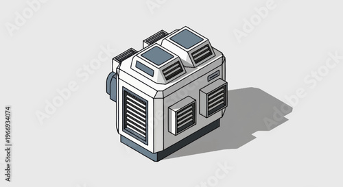 Isometric Futuristic Industrial Machine Unit Illustration.