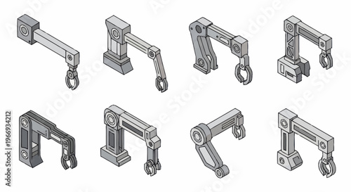 Collection of Industrial Robotic Arms in Isometric View.