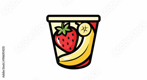 Container with strawberry, banana, and slice of banana