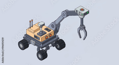 Isometric Robotic Arm Vehicle with Gripper.