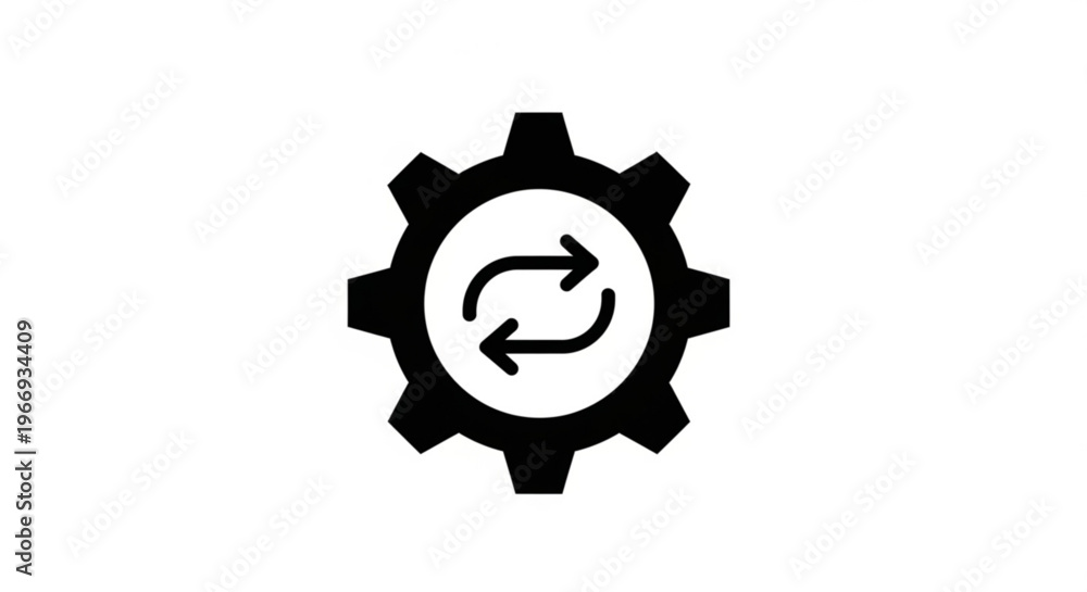Obraz premium A black and white vector graphic of a gear with two arrows forming a circular motion
