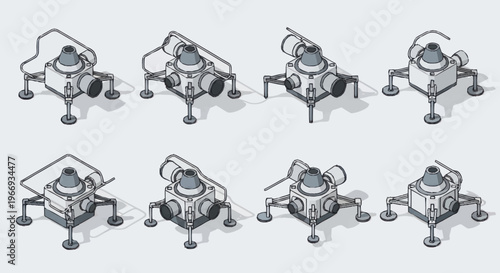 Set of Isometric Sci-Fi Lander Modules.