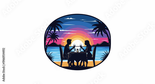Couple enjoys a romantic sunset dinner on a tropical beach