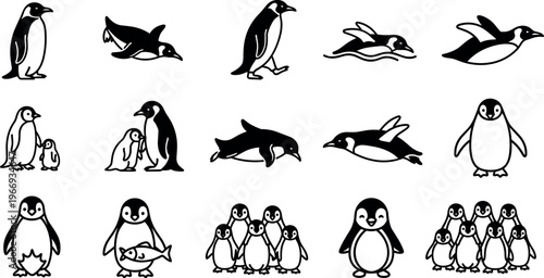 Antarctic Penguin Bundle, Black Bird Silhouettes, Arctic Wildlife Vector Collection,Arctic Penguin Silhouette Icons, Black Antarctic Animals, Bird Wildlife Vector Set