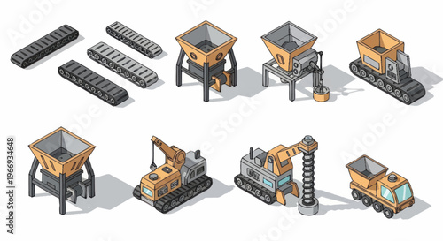 Isometric Industrial Construction Vehicle Set.