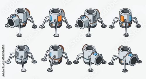 Set of Futuristic Space Lander Legs and Landing Gear Components.