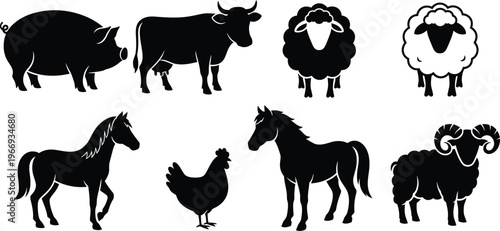 Collection of Farm Animals Silhouettes.