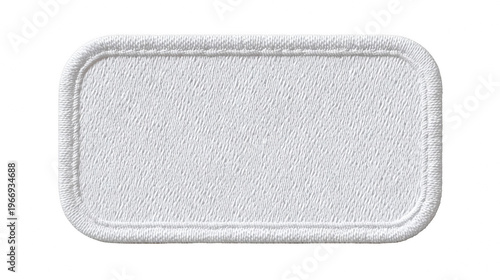 Blank white rectangular fabric patch with rounded corners and a stitched embroidered border