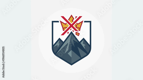 Mountain Badge with Crossed-Out Crown Symbolizing Overcoming Obstacles