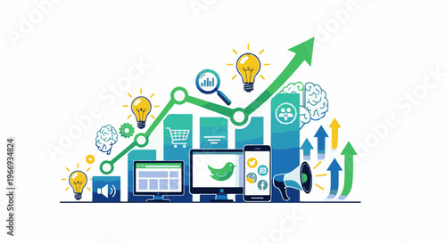 Colorful infographic of business growth, social media, and marketing