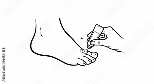 Close-up line art of a hand applying cream to toes