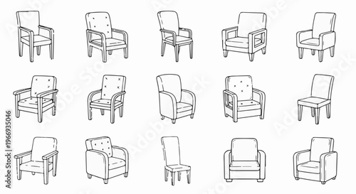 Collection of various armchair and chair designs in sketch style